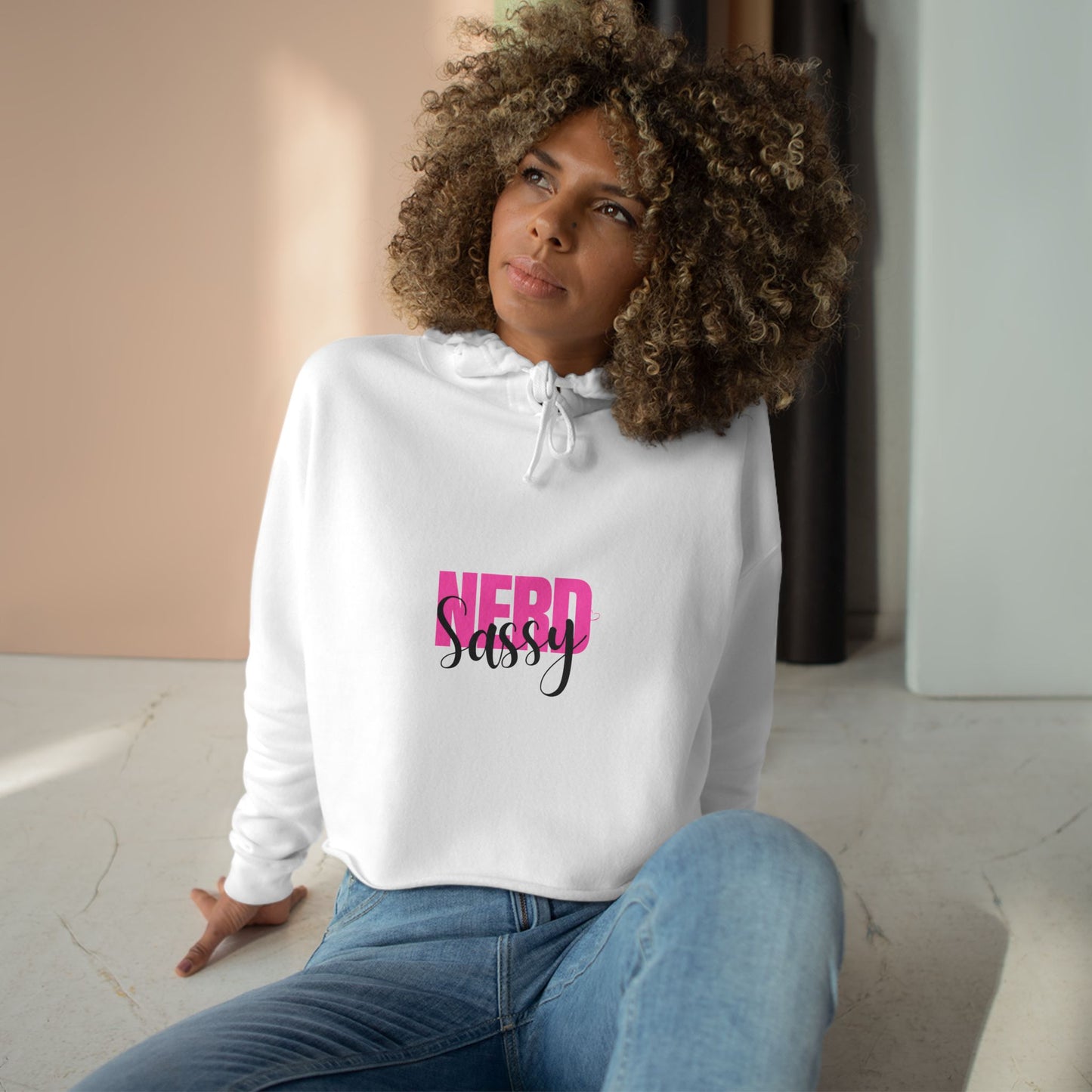 Sassy Nerd Crop Hoodie (White)