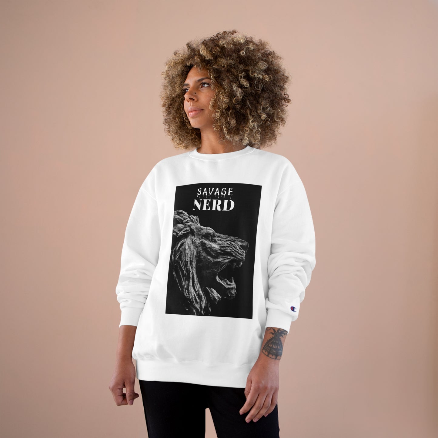 Savage Nerd Champion Sweatshirt (White) - The Nerd Brands