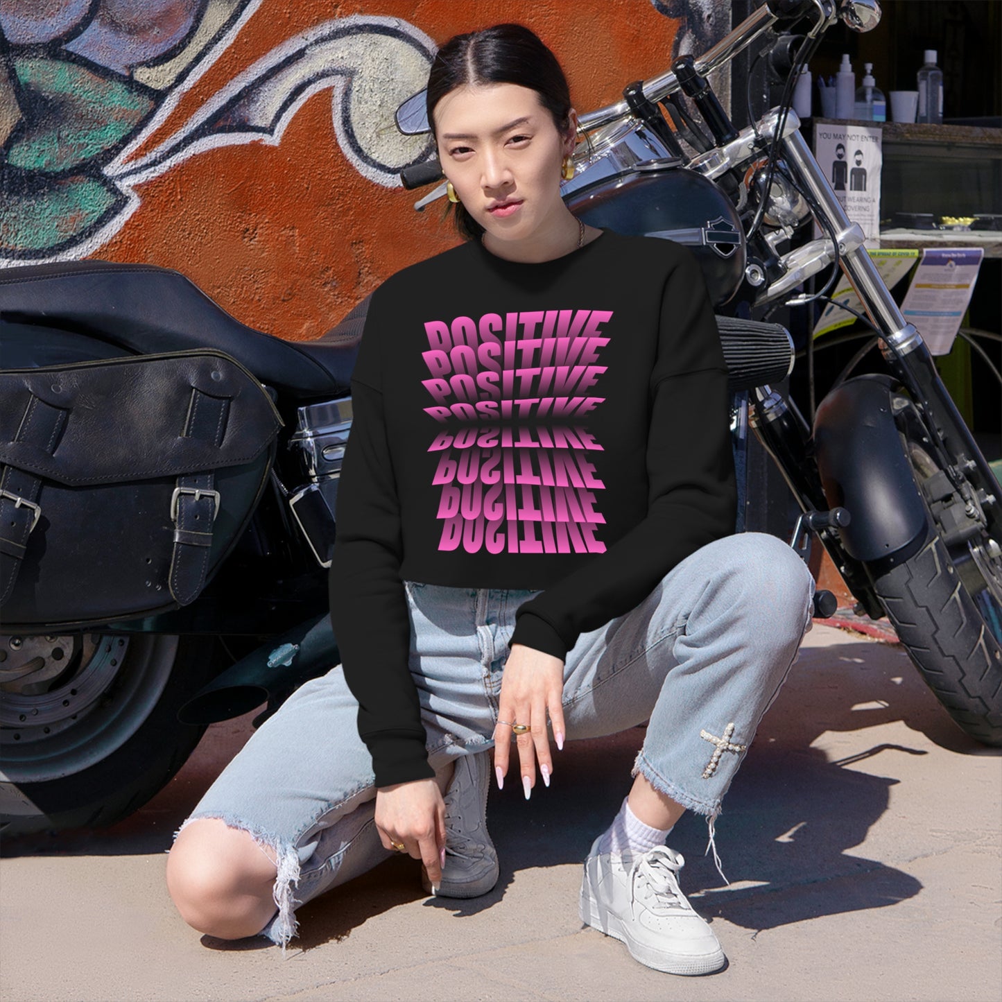 Positivity Cropped Sweatshirt (Black) - The Nerd Brands