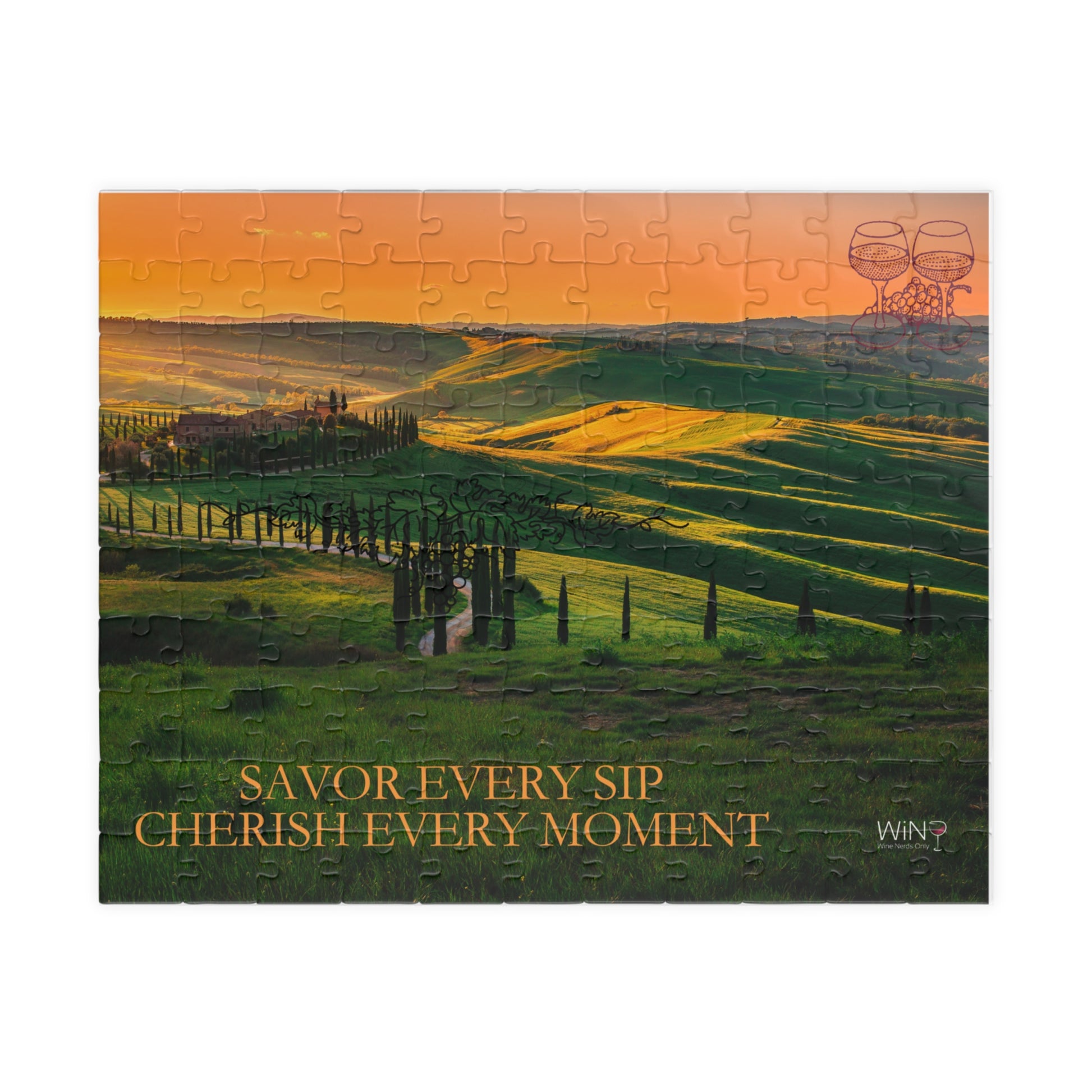 Tuscan Sunset Vineyard 110-Piece Puzzle – Wine Country Scenic Chipboard Jigsaw - The Nerd Brands