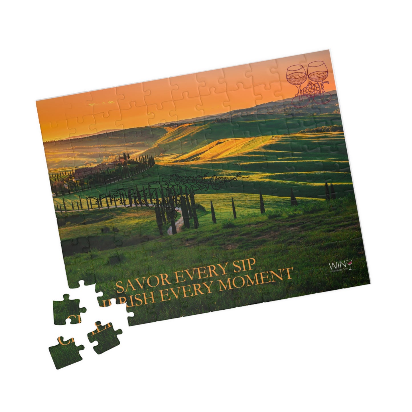 Tuscan Sunset Vineyard 110-Piece Puzzle – Wine Country Scenic Chipboard Jigsaw - The Nerd Brands